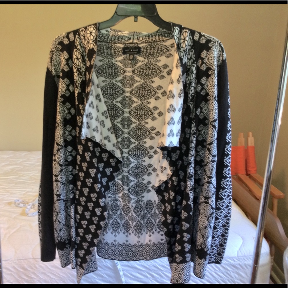 Lucky Brand black & white open cardigan Size Large
